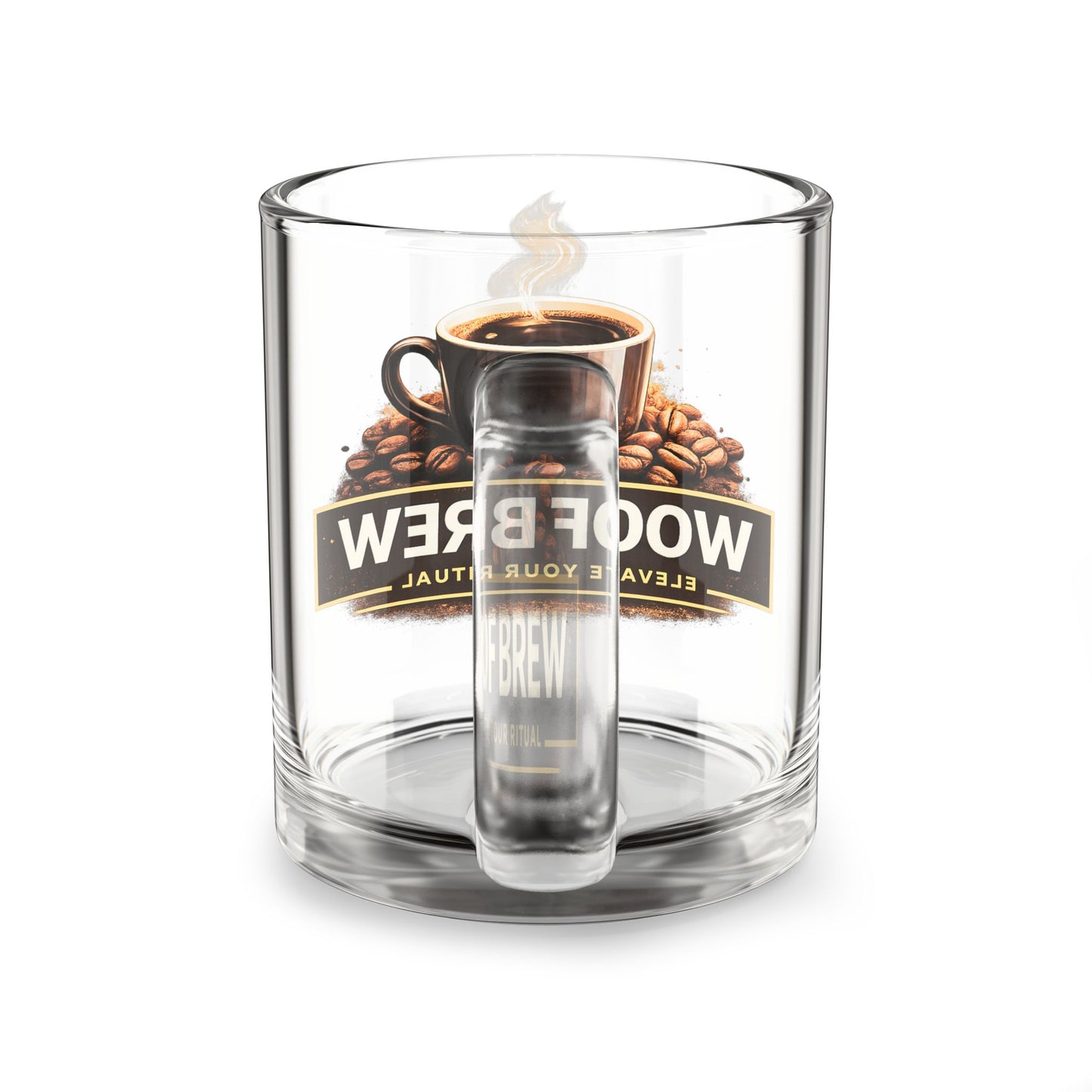 Glass Mug — Woof Brew Coffee Glass, "Elevate Your Ritual" 10oz